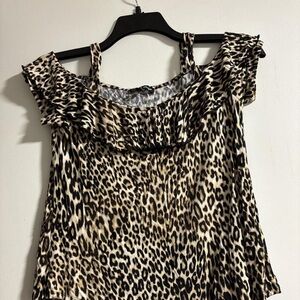 Cable & Gauge Leopard Print Off-Shoulder Blouse
